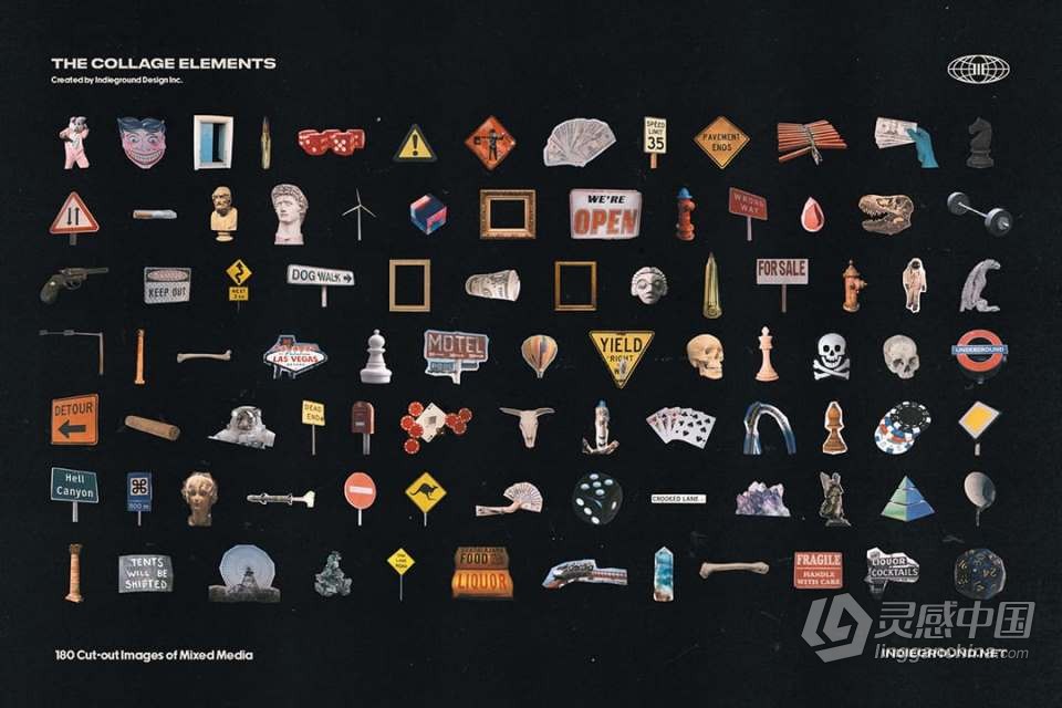 1260+老式复古杂志书籍印刷品拼贴剪切PNG元素合集 Indieground – Collage Elements  福风灵感网 www.ffidea.com