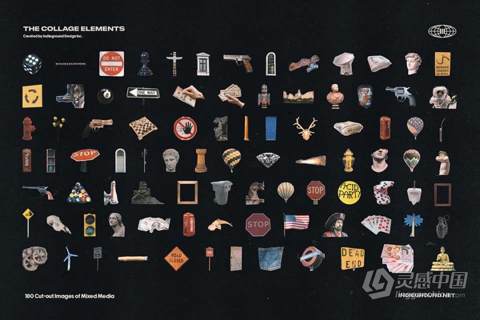 1260+老式复古杂志书籍印刷品拼贴剪切PNG元素合集 Indieground – Collage Elements  福风灵感网 www.ffidea.com