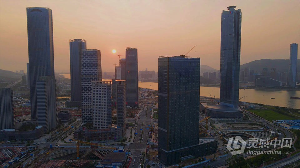 实拍视频素材-航拍城市高楼建筑日落晚霞夕阳实拍视频素材  福风灵感网 www.ffidea.com