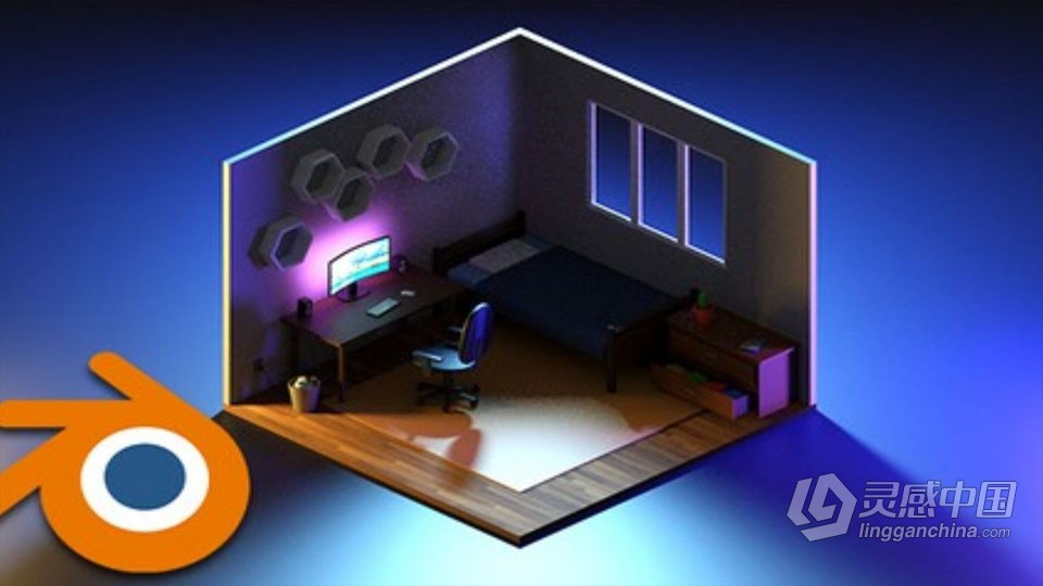 Blender 3.3中低多边形室内建模设计技术视频教程  福风灵感网 www.ffidea.com