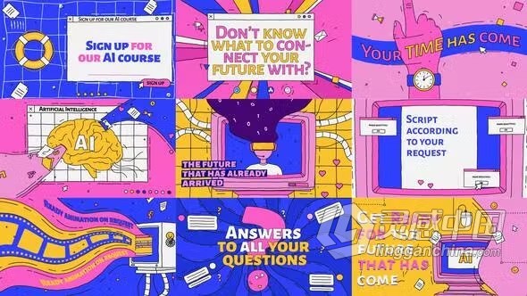 AE模板-智能AI课程推广卡通场景虚拟网络编程介绍视频广告AE模板下载  福风灵感网 www.ffidea.com