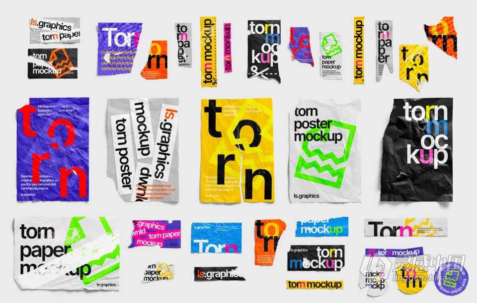 PS样机-80款撕裂纸张破损毛边褶皱做旧效果PS样机设计素材 Torn Paper Mockups  福风灵感网 www.ffidea.com