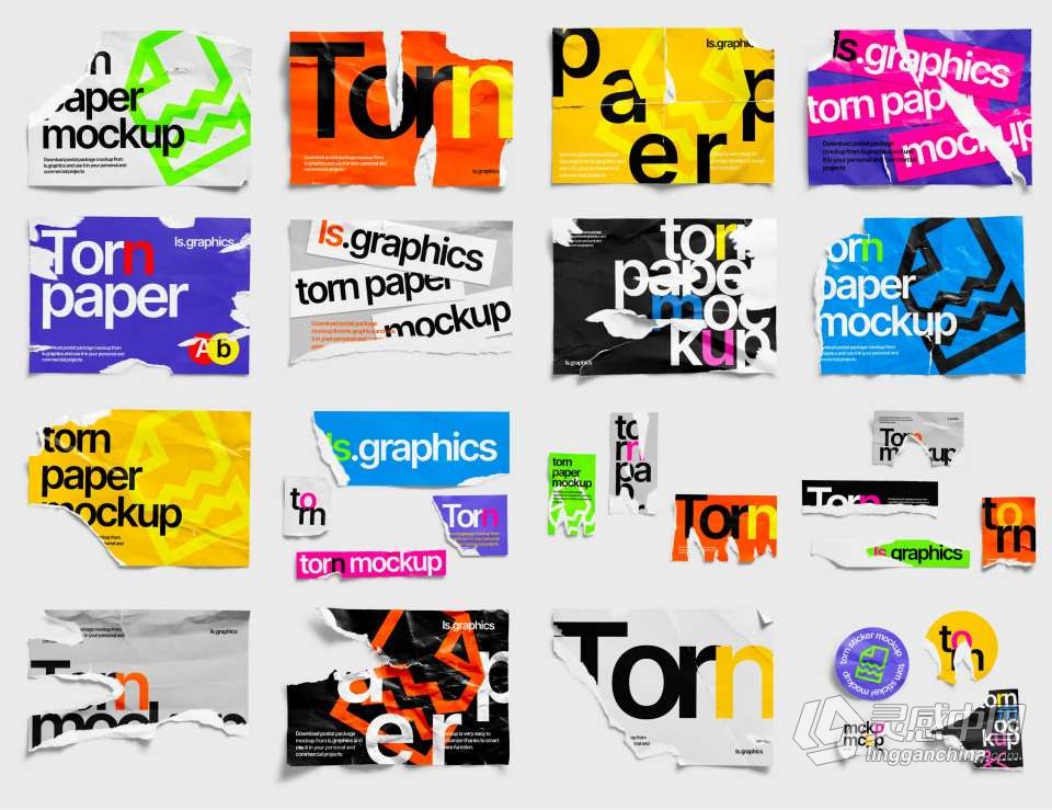 PS样机-80款撕裂纸张破损毛边褶皱做旧效果PS样机设计素材 Torn Paper Mockups  福风灵感网 www.ffidea.com