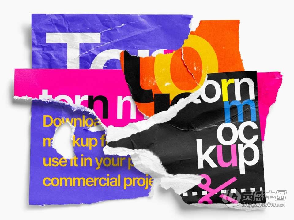 PS样机-80款撕裂纸张破损毛边褶皱做旧效果PS样机设计素材 Torn Paper Mockups  福风灵感网 www.ffidea.com