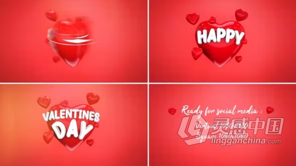 AE模板-弹出3D心形象征着情人节祝福视频片头AE模板下载  福风灵感网 www.ffidea.com