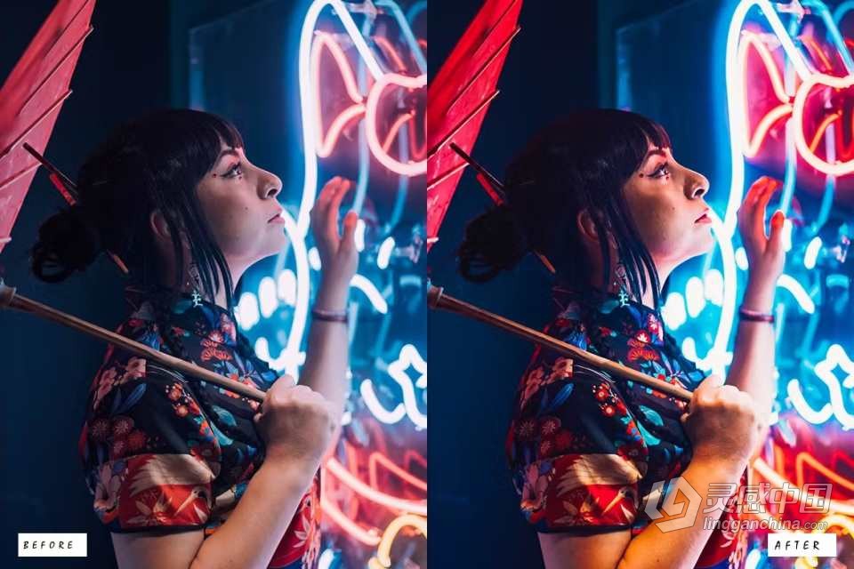 30个霓虹灯夜景人像调色Lightroom预设 Neon Lights Lightroom Presets  福风灵感网 www.ffidea.com