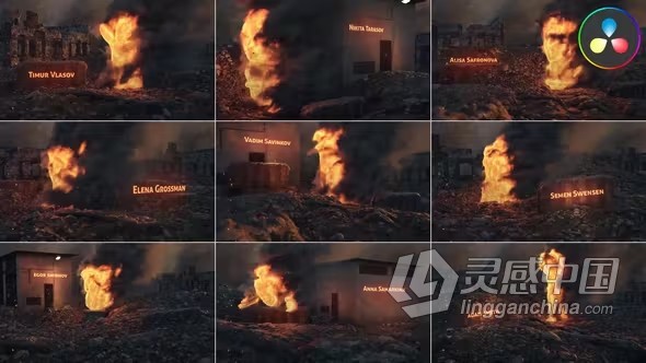 达芬奇模板-史诗电影片头残垣废墟末日背景燃烧的人物文本标题DaVinci Resolve模板下载  福风灵感网 www.ffidea.com