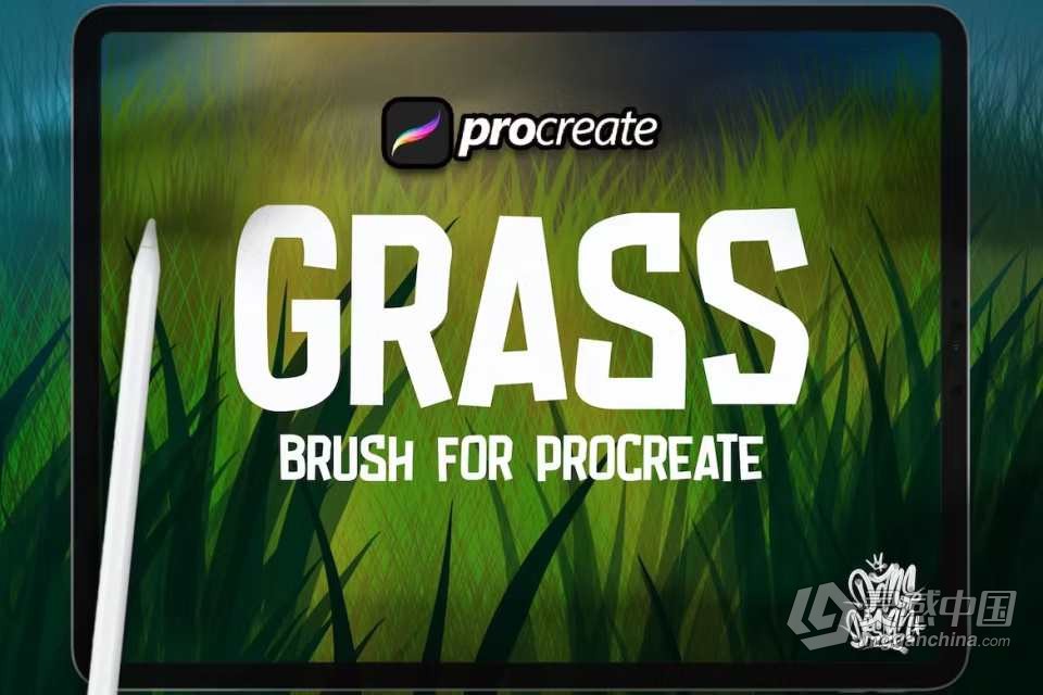逼真的草地手绘插画Procreate笔刷 Dansdesign Grass Procreate Brush  福风灵感网 www.ffidea.com