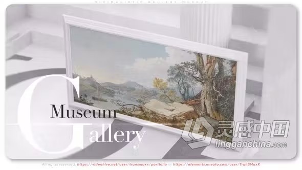 AE模板-复古轻盈的氛围简约3d场景艺术画廊博物馆相册AE模板下载 Minimalistic Gallery Museum  福风灵感网 www.ffidea.com