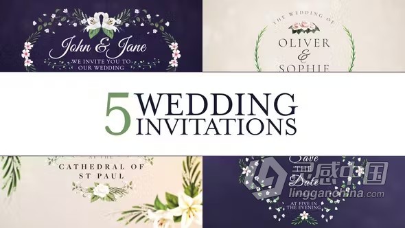 AE模板-5个美丽的花卉婚礼请柬动画电子邀请函AE模板下载 Wedding Invitation  福风灵感网 www.ffidea.com