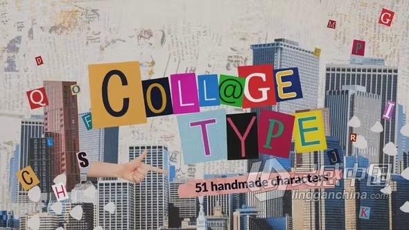 AE模板-2D元素51种动态拼贴风格艺术剪纸字母文本动画AE模板下载 Collage Typeset  福风灵感网 www.ffidea.com