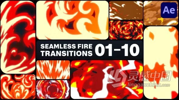 AE模板-10个光学效果燃烧火焰转场过渡AE模板下载 Seamless Fire Transitions for After Effects  福风灵感网 www.ffidea.com