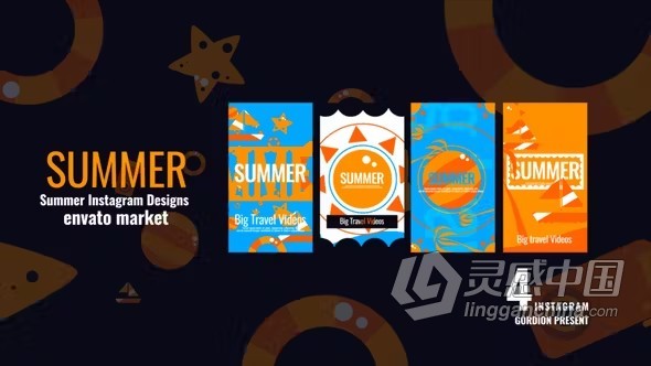 星形图标元素垂直短视频动态海报AE与PR模板下载 Summer Instagram Ver.3  福风灵感网 www.ffidea.com