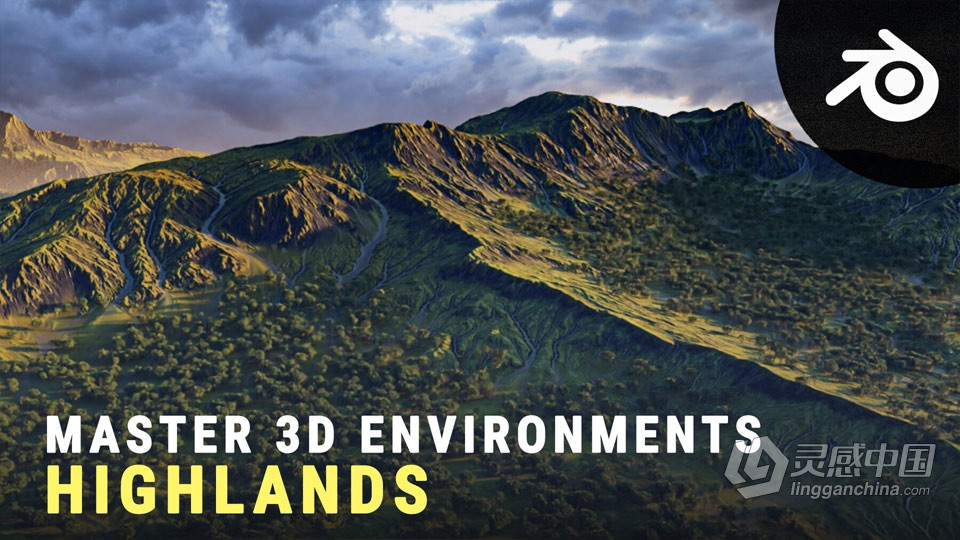 Blender逼真山丘地形场景制作流程视频教程  福风灵感网 www.ffidea.com