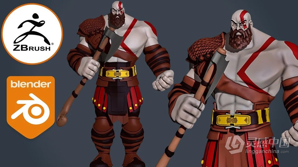 Zbrush战神游戏角色奎托斯实例雕刻建模全流程视频教程  福风灵感网 www.ffidea.com