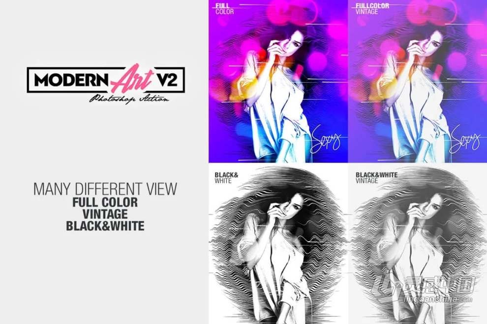 现代水彩艺术画效果PS特效动作 Modern Art Photoshop Action v2  福风灵感网 www.ffidea.com