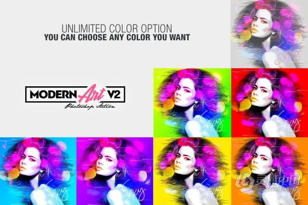 现代水彩艺术画效果PS特效动作 Modern Art Photoshop Action v2  福风灵感网 www.ffidea.com