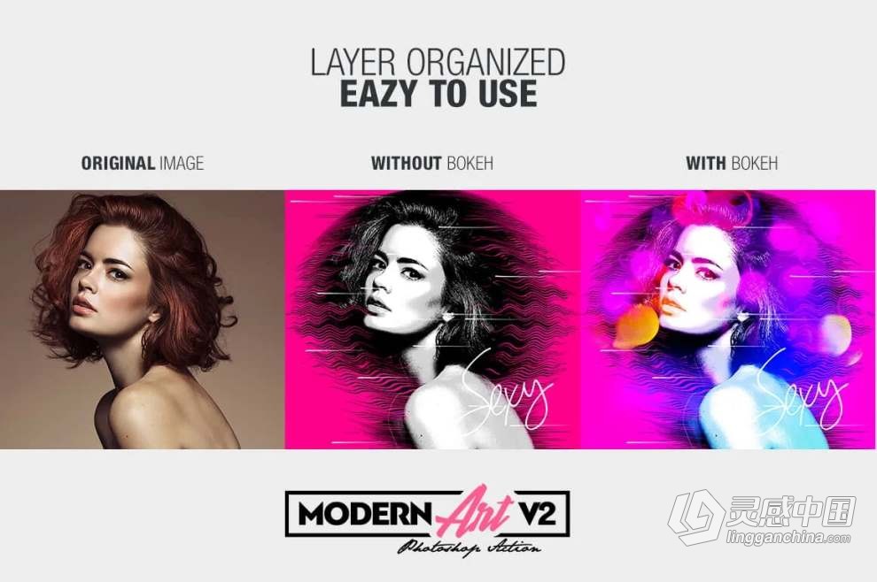 现代水彩艺术画效果PS特效动作 Modern Art Photoshop Action v2  福风灵感网 www.ffidea.com