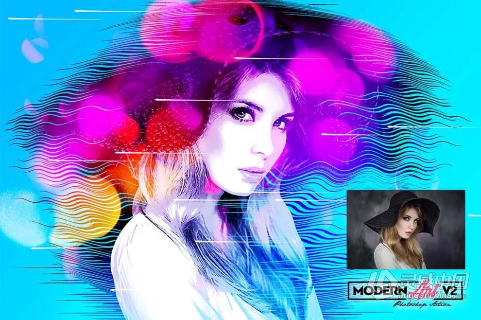 现代水彩艺术画效果PS特效动作 Modern Art Photoshop Action v2  福风灵感网 www.ffidea.com