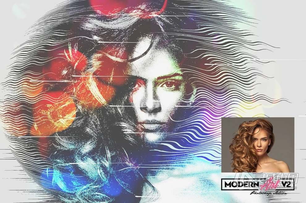 现代水彩艺术画效果PS特效动作 Modern Art Photoshop Action v2  福风灵感网 www.ffidea.com