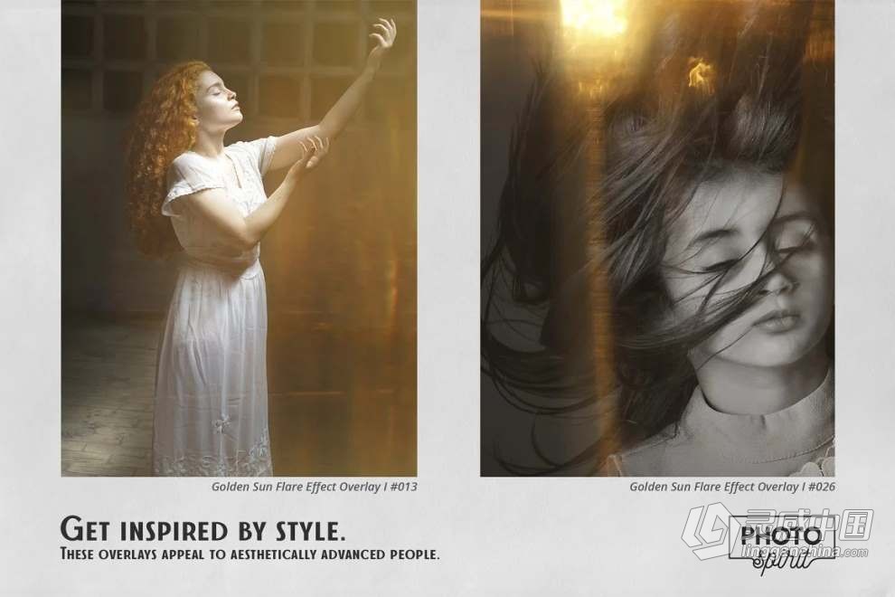 55张金色太阳耀斑光斑照片叠加合成素材+PS动作 Golden Sun Flare Overlay Effect 1  福风灵感网 www.ffidea.com
