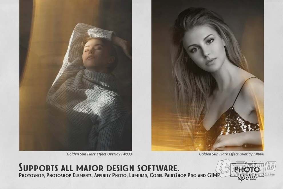 55张金色太阳耀斑光斑照片叠加合成素材+PS动作 Golden Sun Flare Overlay Effect 1  福风灵感网 www.ffidea.com