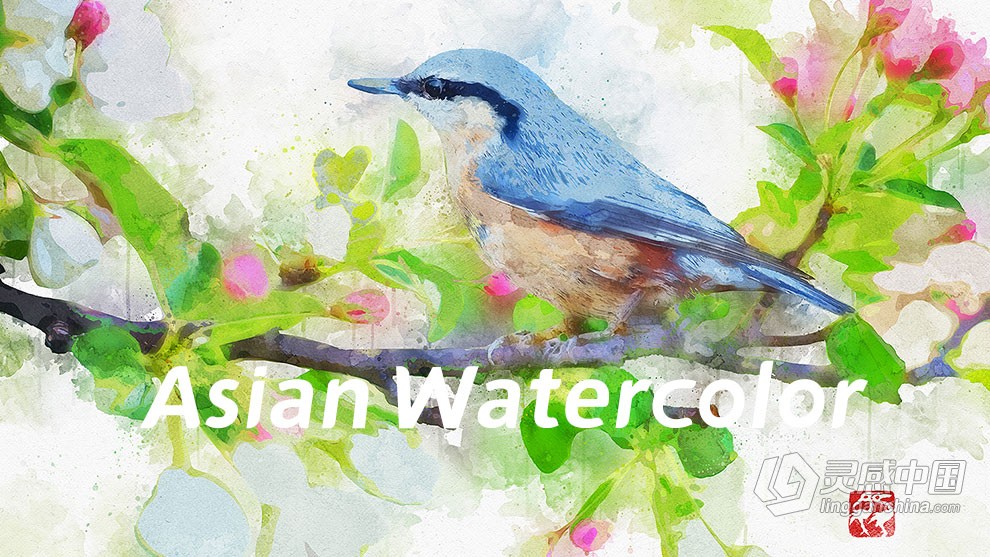 PS特效动作一键生成手绘水墨水彩画效果中国风照片 Asian Watercolor Photoshop Action  福风灵感网 www.ffidea.com