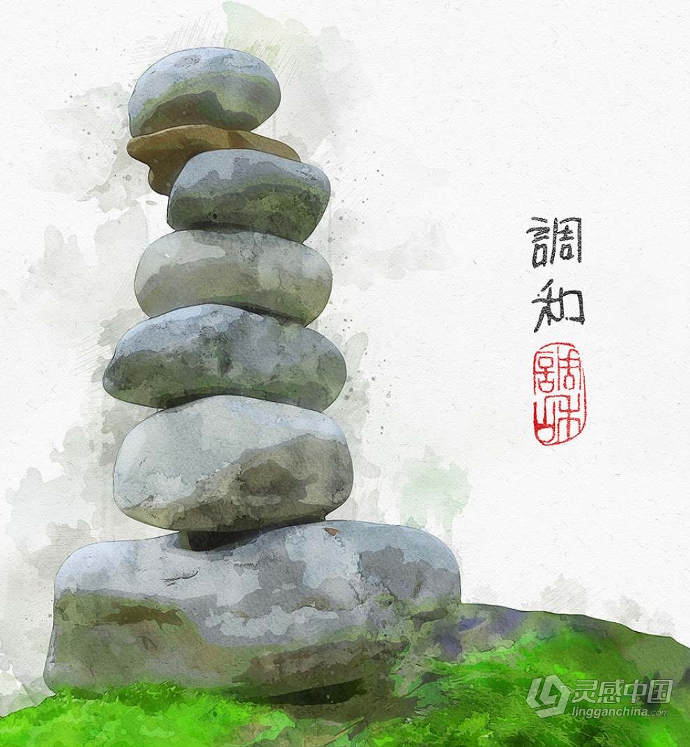 PS特效动作一键生成手绘水墨水彩画效果中国风照片 Asian Watercolor Photoshop Action  福风灵感网 www.ffidea.com