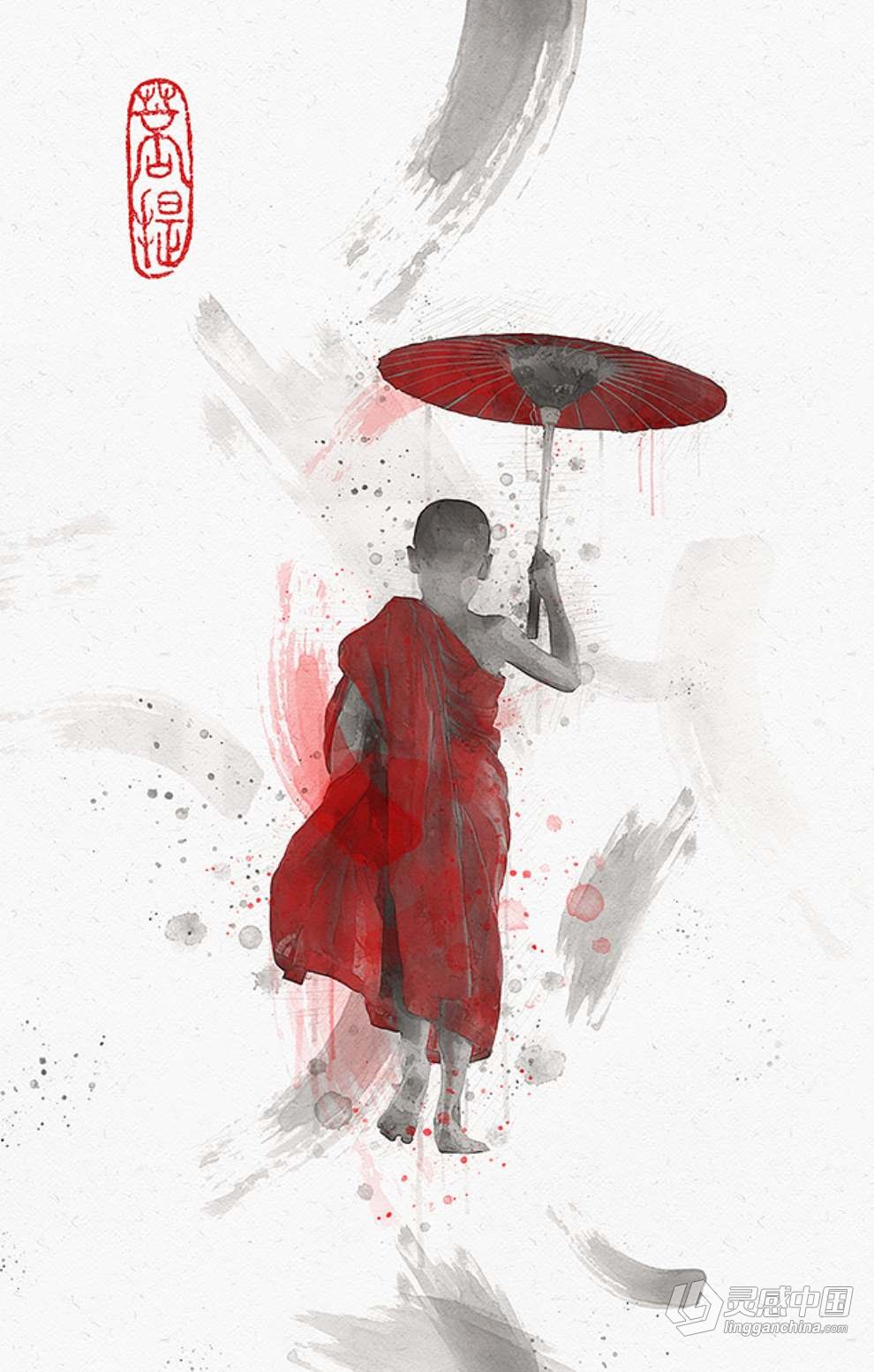 PS特效动作一键生成手绘水墨水彩画效果中国风照片 Asian Watercolor Photoshop Action  福风灵感网 www.ffidea.com