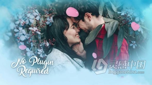 浪漫云朵粉红爱心动画转场情侣照片幻灯片婚礼视频相册AE模版 Valentines Cloud Slideshow  福风灵感网 www.ffidea.com