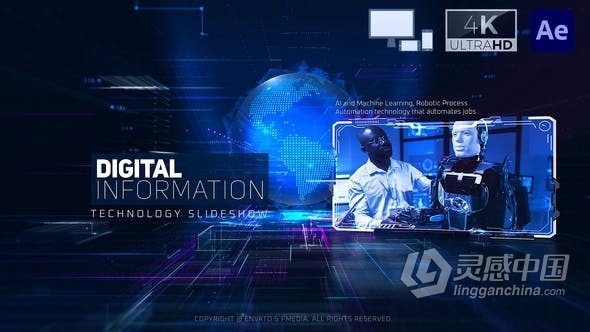 4K数字信息技术幻灯片在线通信ai人工智能宣传视频-AE模板 Digital Information Technology Slideshow  福风灵感网 www.ffidea.com