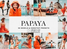 时尚橙色胶片LR预设/旅拍视频调色LUT预设 Papaya Lightroom Presets LUTs