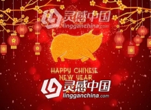 欢快喜庆桃花悬挂灯笼照片文字中国新年片头AE模板