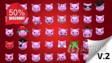 AE模板 3D卡通小猪猪头像表情包动画包Emoji AE工程 AE文件