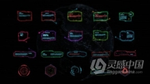 AE模板 未来派彩色HUD界面高科技视频字幕文字标题动画 AE工程 AE文件