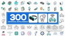 AE模版-人工智能宣传介绍主题300个AI技术图标动画AE模版下载 300 Icons Pack - Artificial Intelligence