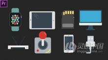 AE模板 10个科技图标动画有USB、存储卡、街机、智能手机、智能手表 AE工程 AE文件