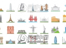 100种扁平化世界名胜建筑旅游景点MG图标动画AE模板